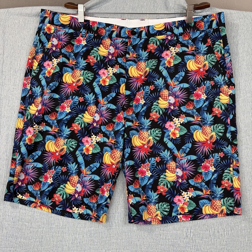 Hreski Shorts‎ Mens 42 Blue Black Floral Pineapple Golf Chino Abstract Colorful